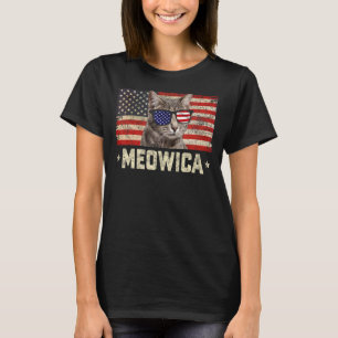 Meowica Cat Fourth 4th Of July Patriotic Usa Ameri T-Shirt