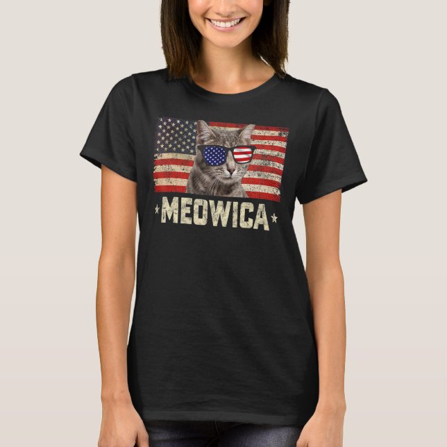 Meowica Cat Fourth 4th Of July Patriotic Usa Ameri T-Shirt (Front)
