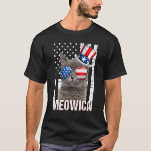 Meowica Cat Fourth 4th Of July Patriotic Usa Ameri T-Shirt