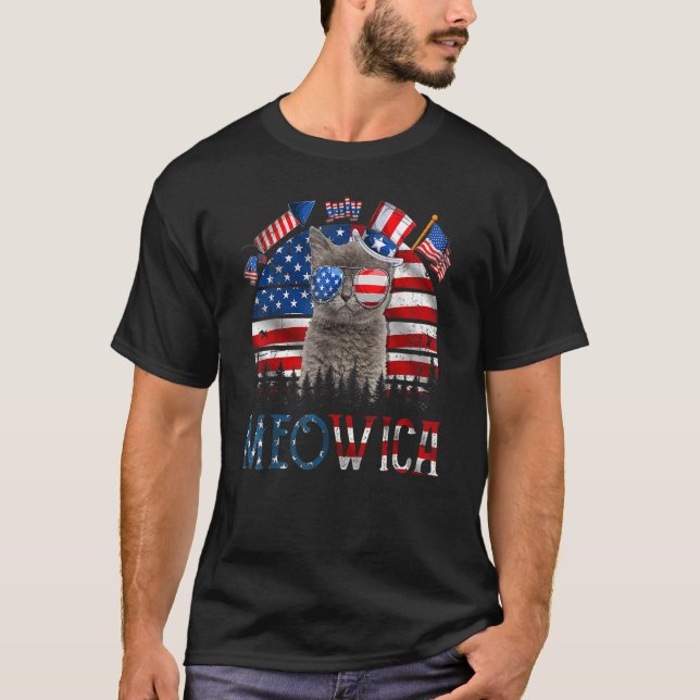 Meowica Cat Fourth 4th Of July Patriotic Usa Ameri T-Shirt (Front)