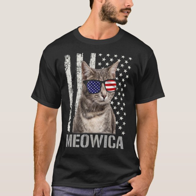 Meowica Cat Fourth 4th Of July Patriotic Usa Ameri T-Shirt (Front)