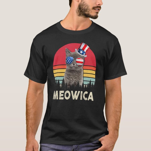Meowica Cat Fourth 4th Of July Patriotic Usa Ameri T-Shirt (Front)