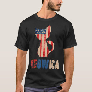 Meowica Cat Kitty American Flag 4th Of July Patri T-Shirt