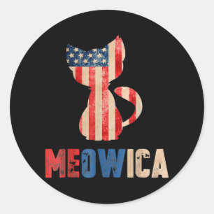 Meowica Cat Kitty Lovers American Flag 4th Of Classic Round Sticker