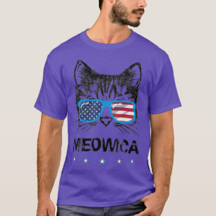 Meowica Cat Lover Kitty US Flag Sunglasses Day T-Shirt