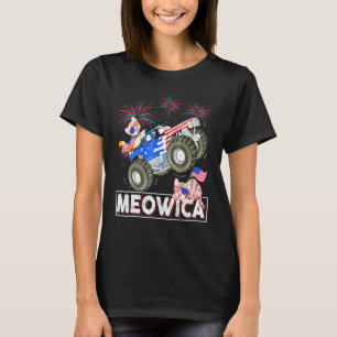 Meowica Cat Monster Driving Truck American Flag 4t T-Shirt