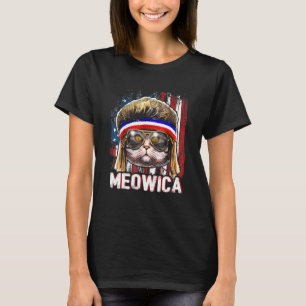 Meowica Cat Mullet American Flag Patriotic 4th Jul T-Shirt