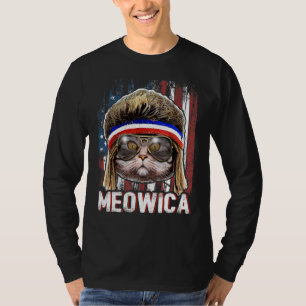 Meowica Cat Mullet American Flag Patriotic 4th Of T-Shirt
