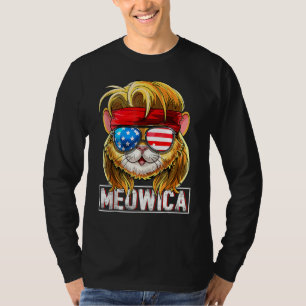 Meowica Cat Mullet American Flag Patriotic 4th Of T-Shirt