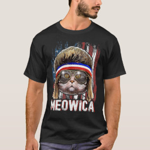 Meowica Cat Mullet American Flag Patriotic 4th Of  T-Shirt