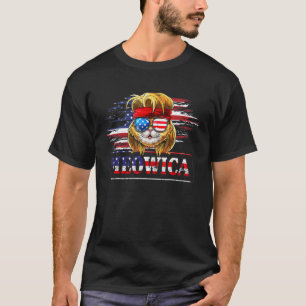 Meowica Cat Mullet American Flag Patriotic 4th Of T-Shirt
