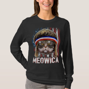 Meowica Cat Mullet American Flag Patriotic 4th of T-Shirt