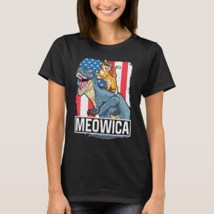 Meowica Cat Rex Cat Dinosaur 4th Of July American T-Shirt