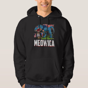 Meowica Cat Rex Dinosaur 4th Of July American Flag Hoodie