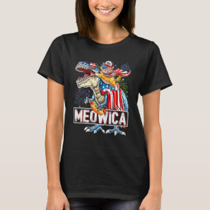 Meowica Cat Rex Dinosaur 4th Of July American Flag T-Shirt