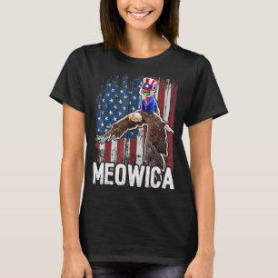 Meowica Cat Riding Eagle Usa Flag 4th Of July T-Shirt