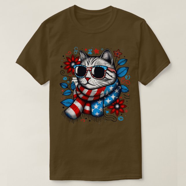 meowica cat Sunglasses american flag 4th of july m T-Shirt (Design Front)