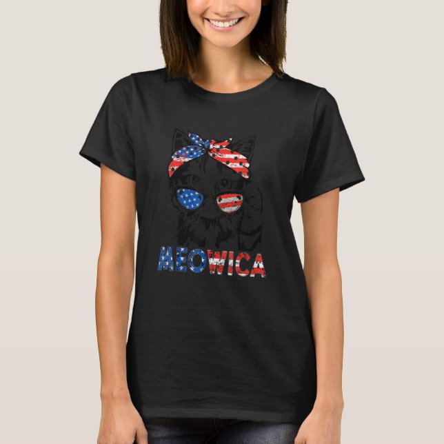 Meowica Cat Sunglasses American Flag 4th Of July M T-Shirt (Front)