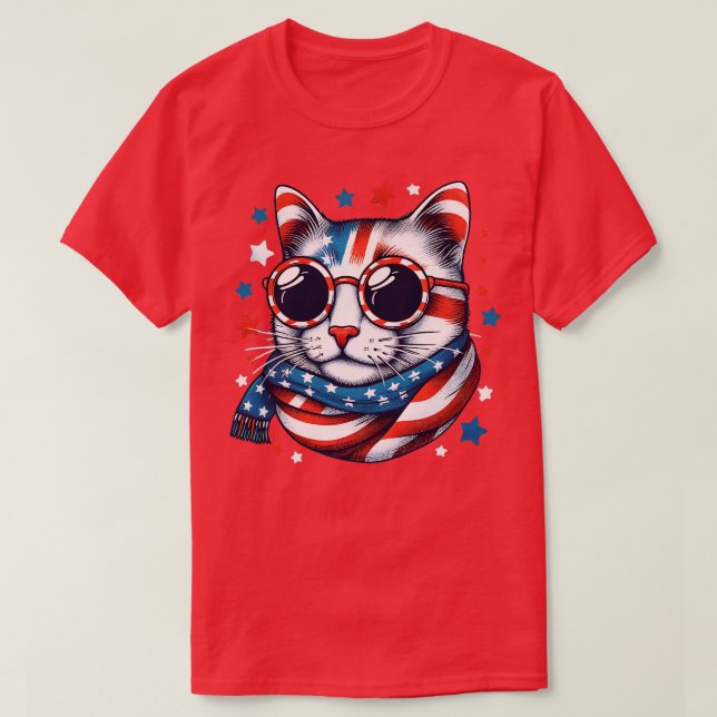 meowica cat Sunglasses american flag 4th of july m T-Shirt (Design Front)