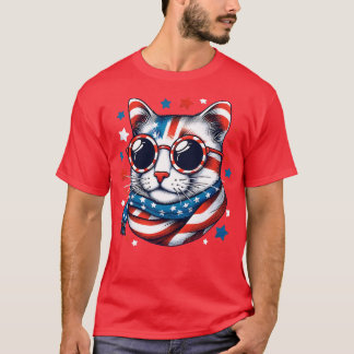 meowica cat Sunglasses american flag 4th of july m T-Shirt