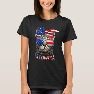 Meowica Cat Sunglasses American Flag 4th Of July M T-Shirt