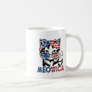 Meowica Cat Sungles American Flag 4th Of July Meri Coffee Mug