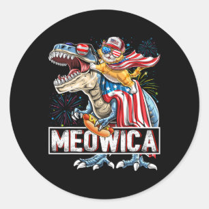 Meowica Cat T Rex Dinosaur 4th Of July American Fl Classic Round Sticker