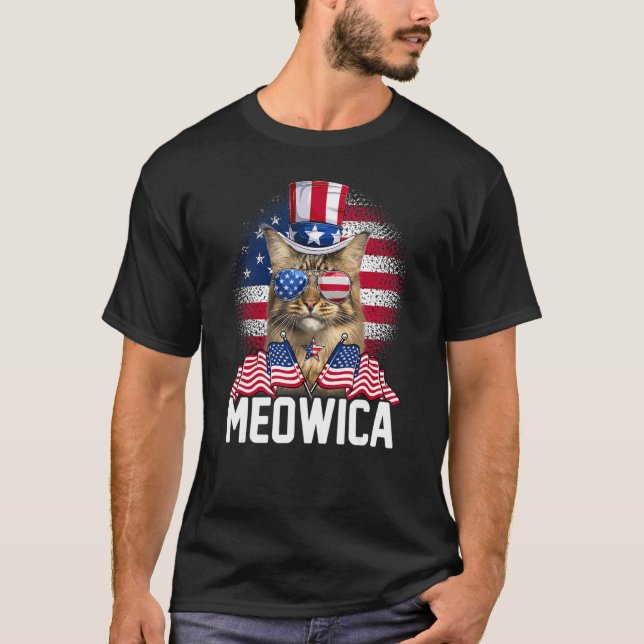 Meowica Cat Usa Flag Sunglasses & Uncle Sam Hat 4t T-Shirt (Front)