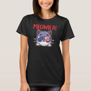 Meowica Cute Patriotic 4th Of July Cat Pun Joke T-Shirt