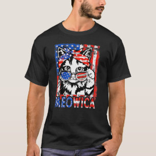 Meowica Kitty Cat American Flag Patriotic 4th Of T-Shirt