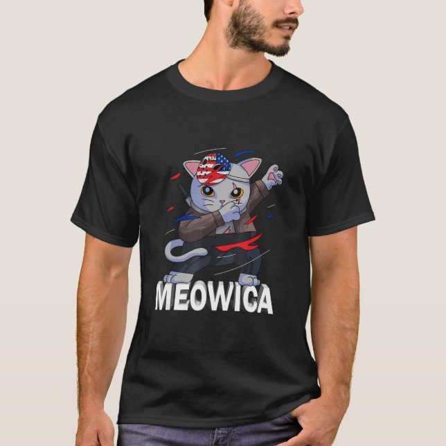 Meowica Ninja Pet Cat 4th Of July Patriotic Americ T-Shirt (Front)