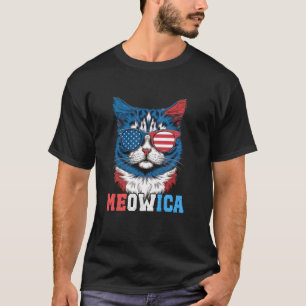 Meowica Patriotic Cat USA Flag Funny 4th of July T-Shirt