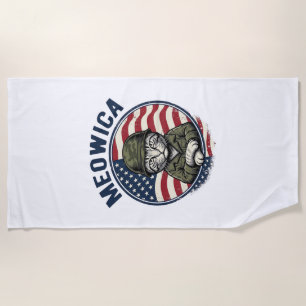 Meowica Patriotic Cat Vintage Engraving Shirt Desi Beach Towel