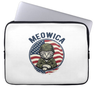 Meowica Patriotic Cat Vintage Engraving Shirt Desi Laptop Sleeve