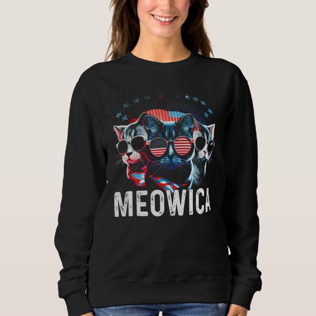 Meowica Patriotic Three Cats 4th of July Kids Amer Sweatshirt (Front)