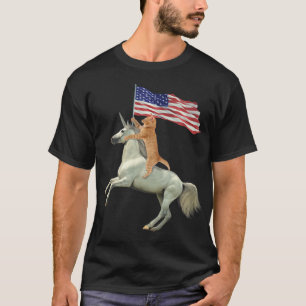 Meowica Unicorn Cat Funny July 4th Flag T-Shirt