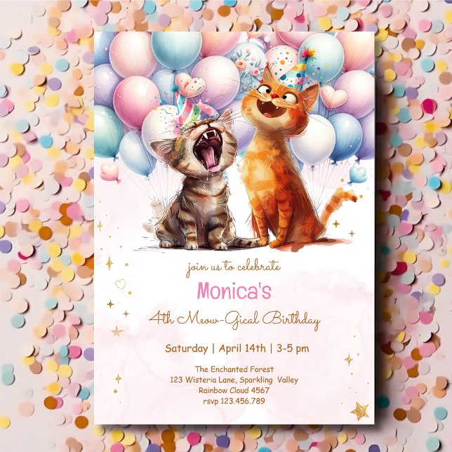 Meowing cats meow-gical kids birthday invitation (Creator Uploaded)