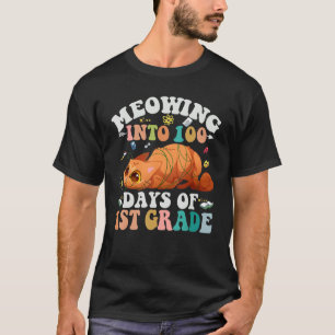 Meowing Into 100th Days Of 1ST Grade  Nerd Cat T-Shirt