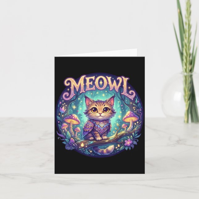 Meowl Cat Owl Meme Brainrot Kids Cursed Silly Gen  Card (Front)