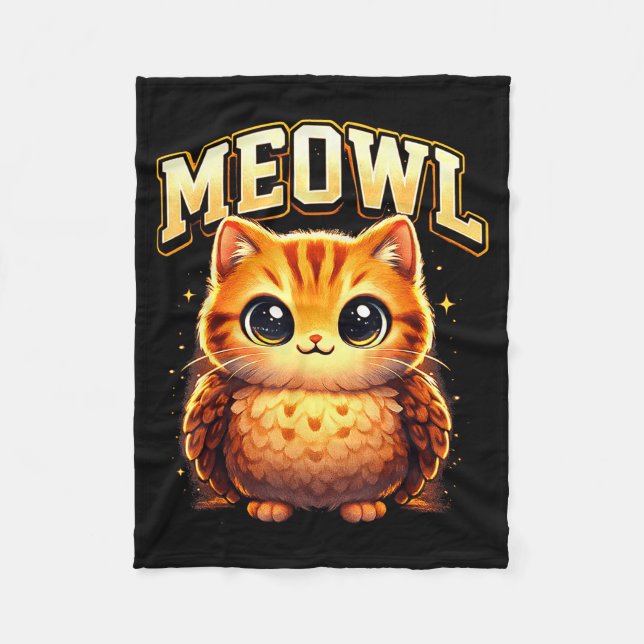 Meowl Funny Meow Cat Owl Brainrot Meme Teen Kids  Fleece Blanket (Front)