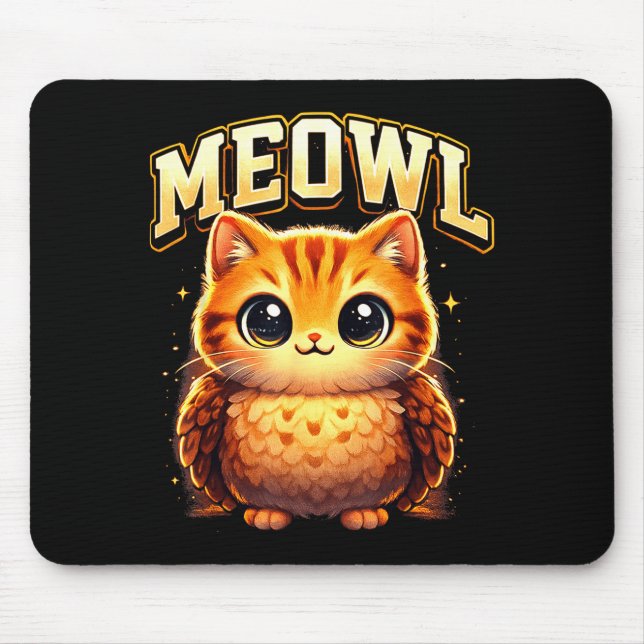 Meowl Funny Meow Cat Owl Brainrot Meme Teen Kids  Mouse Pad (Front)