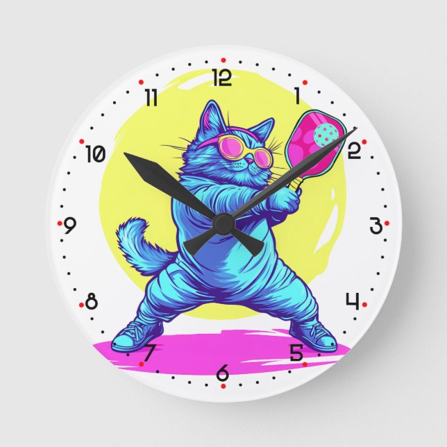 Meowlin Smash Pickleball  Round Clock (Front)