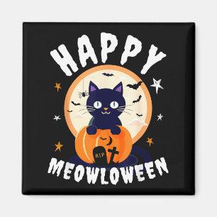 Meowloween Black Cat Pumpkins Happy Halloween Magnet