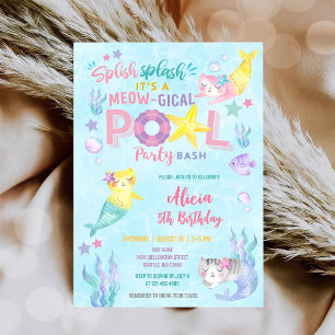Meowmaid Pool Party Birthday Invitation