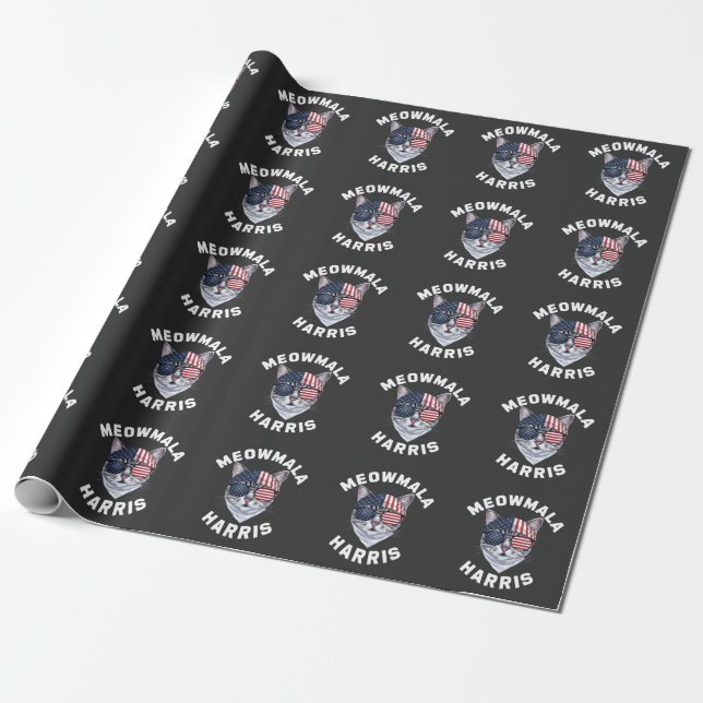 Meowmala Kamala Childless Cat Lady Harris Wrapping Paper (Unrolled)