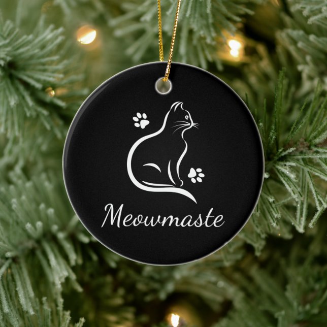 Meowmaste Cat Yoga Ceramic Ornament - Round BLK (Tree)