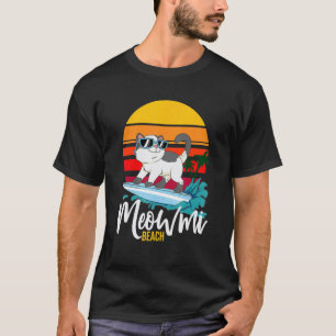 Meowmi Beach Surfing Cat Retro Sunset Ocean Kitten T-Shirt