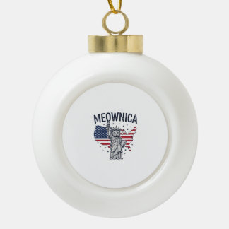 Meownica Patriotic Cat Vintage Vector Design_1 Ceramic Ball Christmas Ornament
