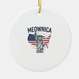 Meownica Patriotic Cat Vintage Vector Design_1 Ceramic Ornament