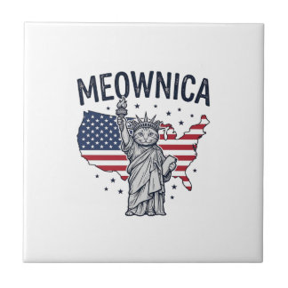 Meownica Patriotic Cat Vintage Vector Design_1 Ceramic Tile
